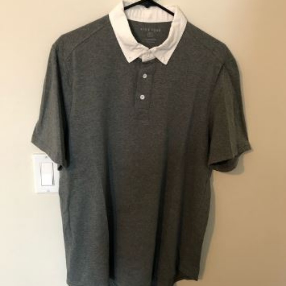 Like New Five Four gray/white polo oxford collar L